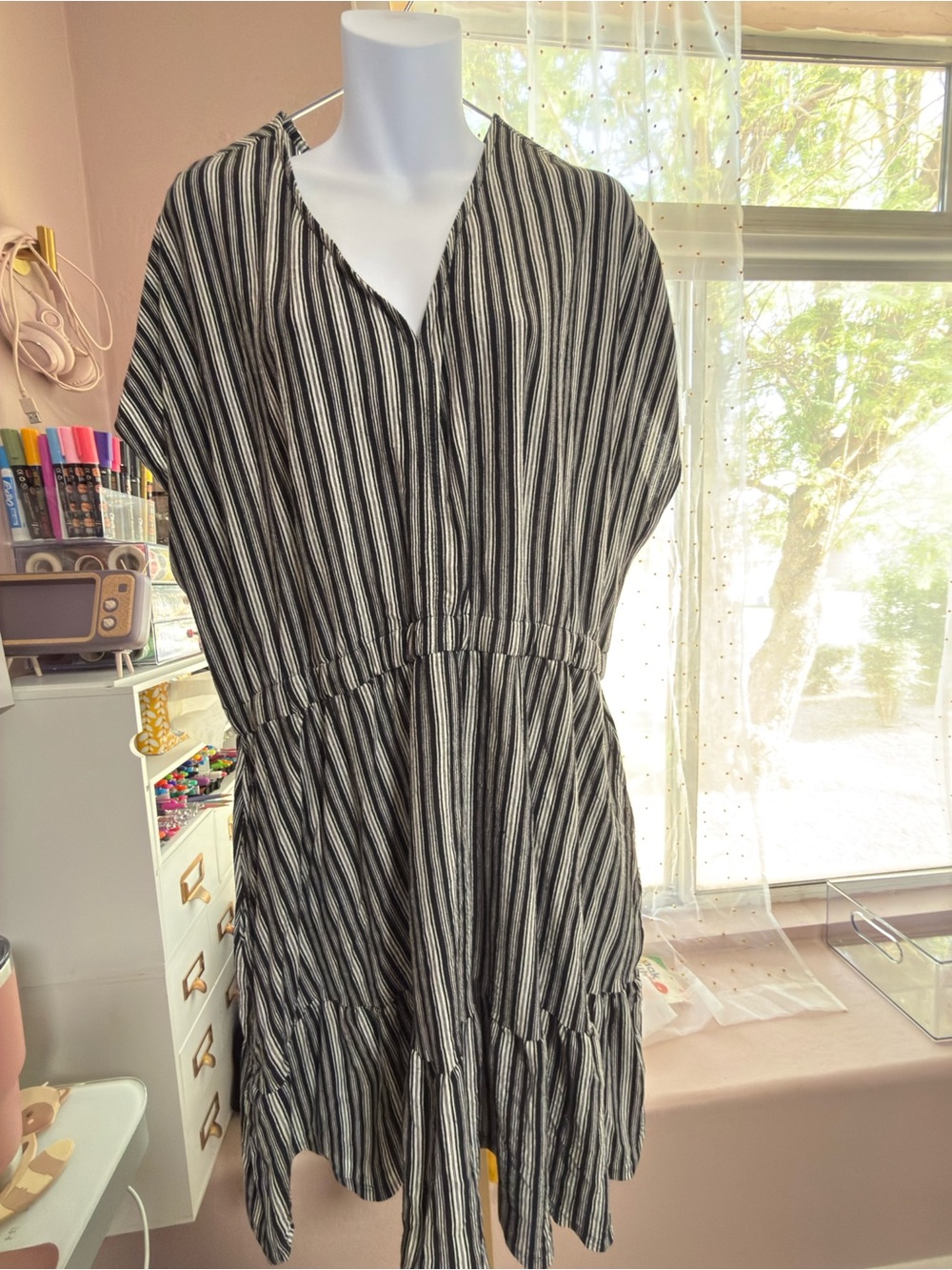 Time and Tru Black & White Striped Midi Dress
